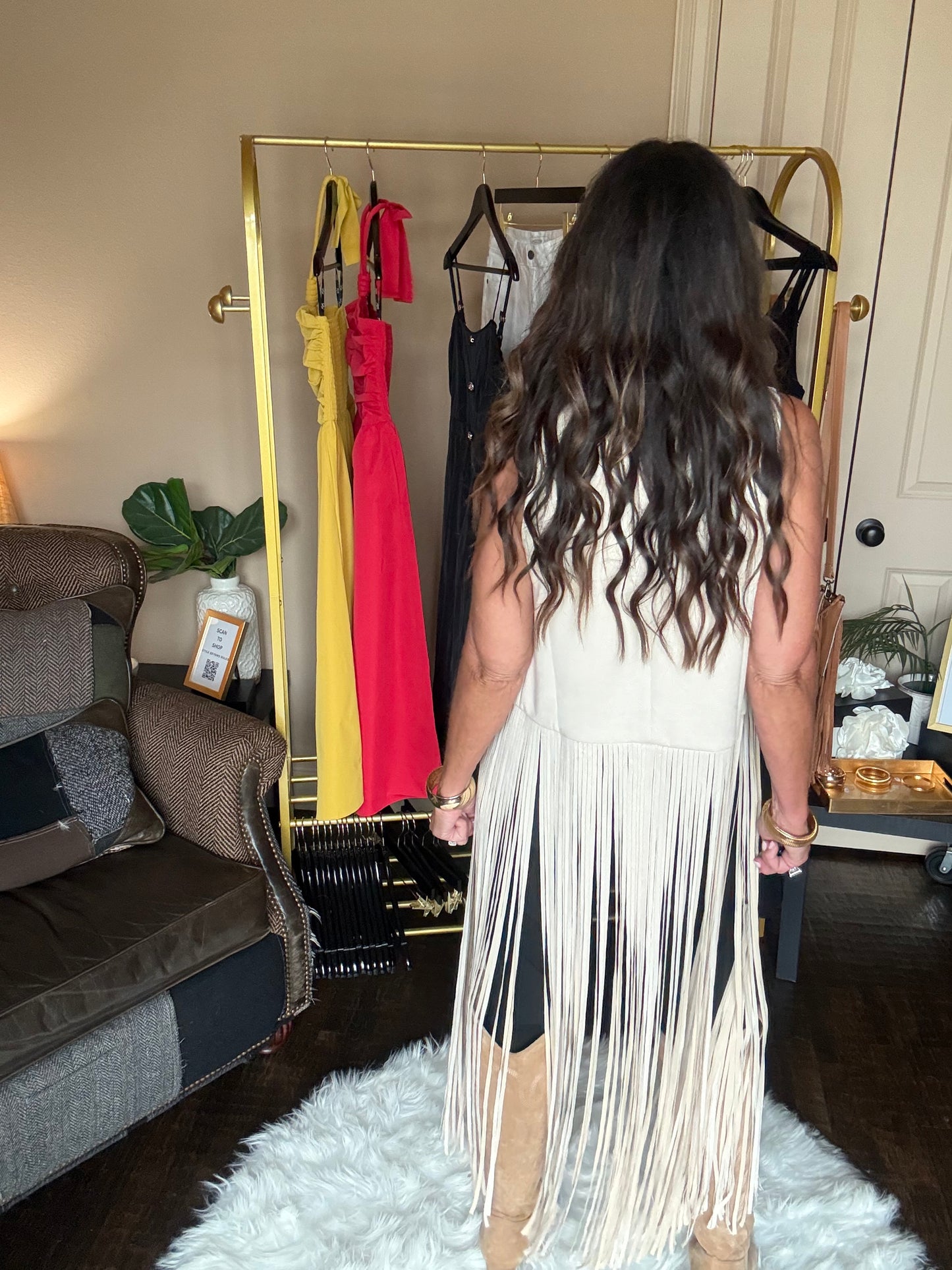 Cream Fringe Statement Vest