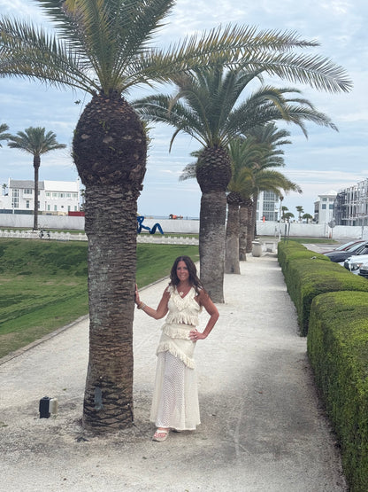Crochet Fringe Crop Top & Maxi Skirt Set
