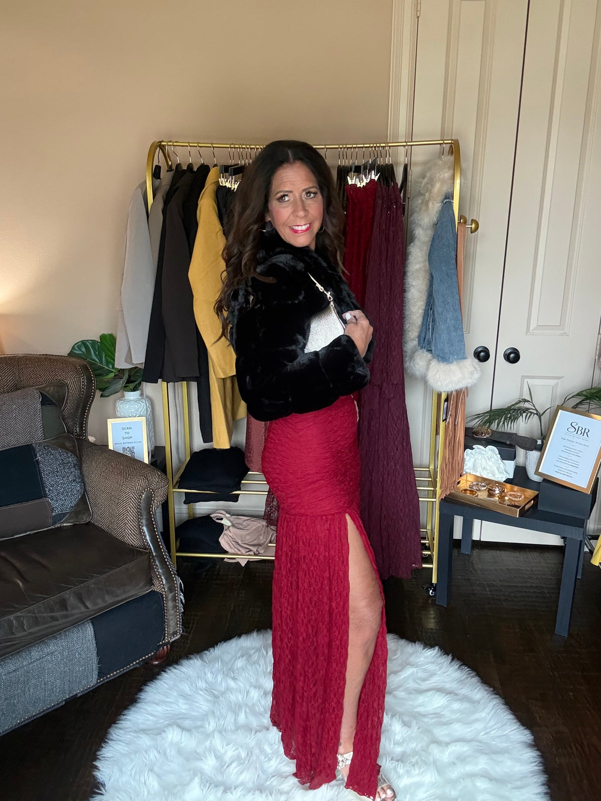 Red ruched strapless lace maxi dress
