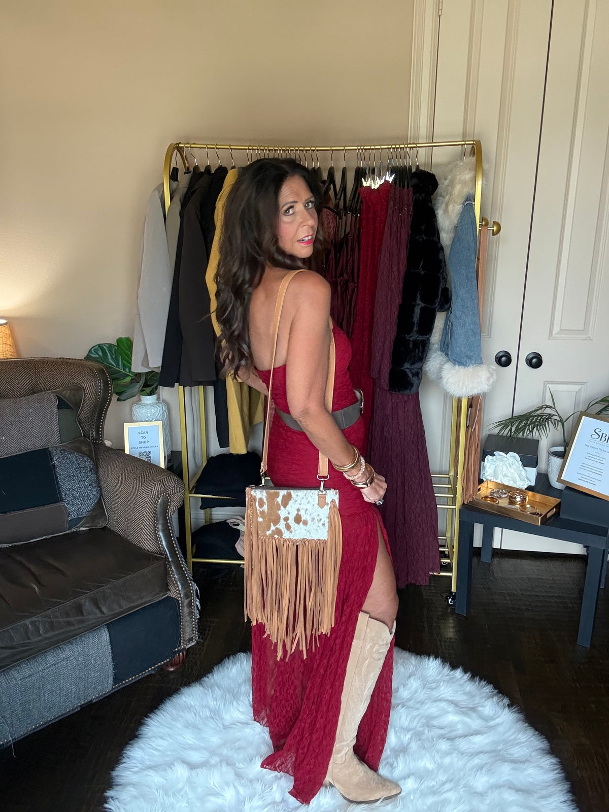 Red ruched strapless lace maxi dress