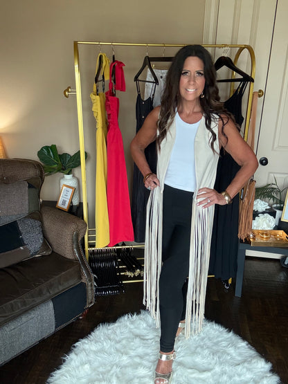 Cream Fringe Statement Vest