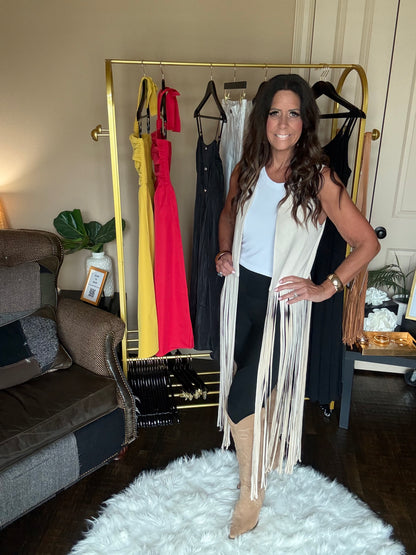 Cream Fringe Statement Vest
