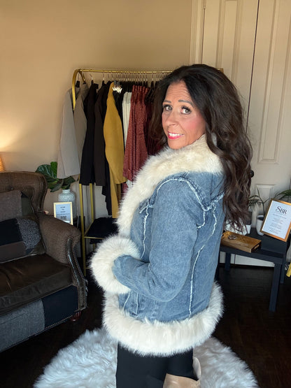 Deborah faux fur-trimmed blue denim jacket, additional product photograph
