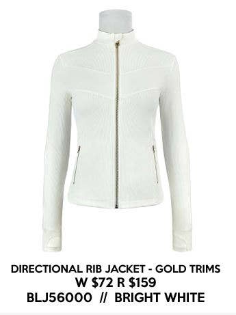 White jacket with gold trims on a mannequin against a white background