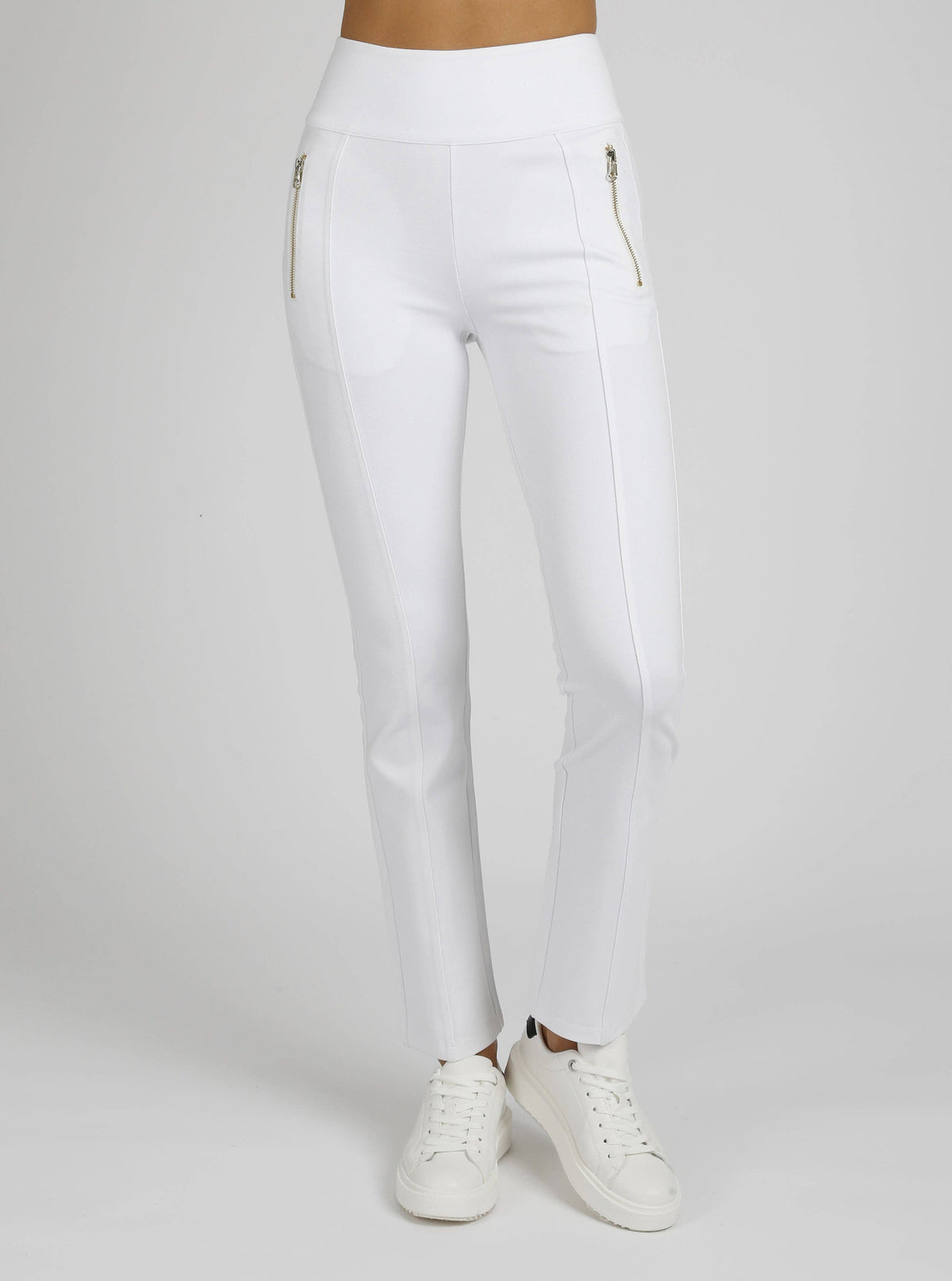 White pants with zippers on a white background